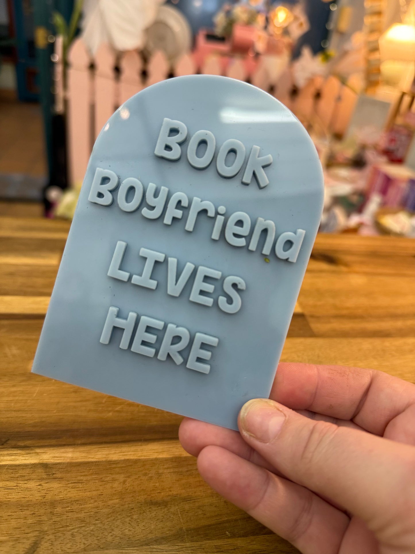 Acrylic Bookshelf Sign - Book Boyfriend Lives Here