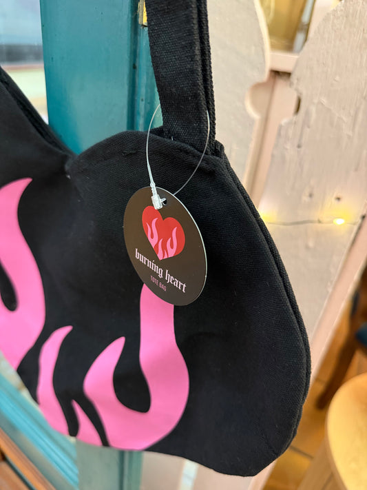 Burning heart shape tote bag
